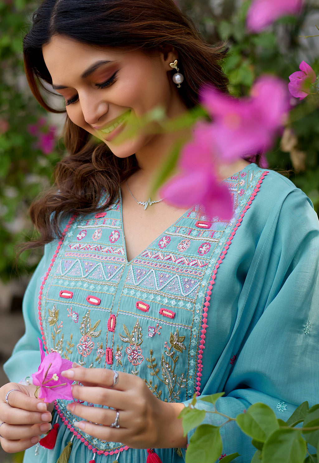 Women Ethnic Motifs Embroidered  Thread Work Chanderi  Kurta with Palazzos &  Dupatta-IV-1036