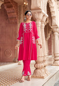 Women Floral Embroidered Pleated Thread Work Kurta with Trousers-NOVA