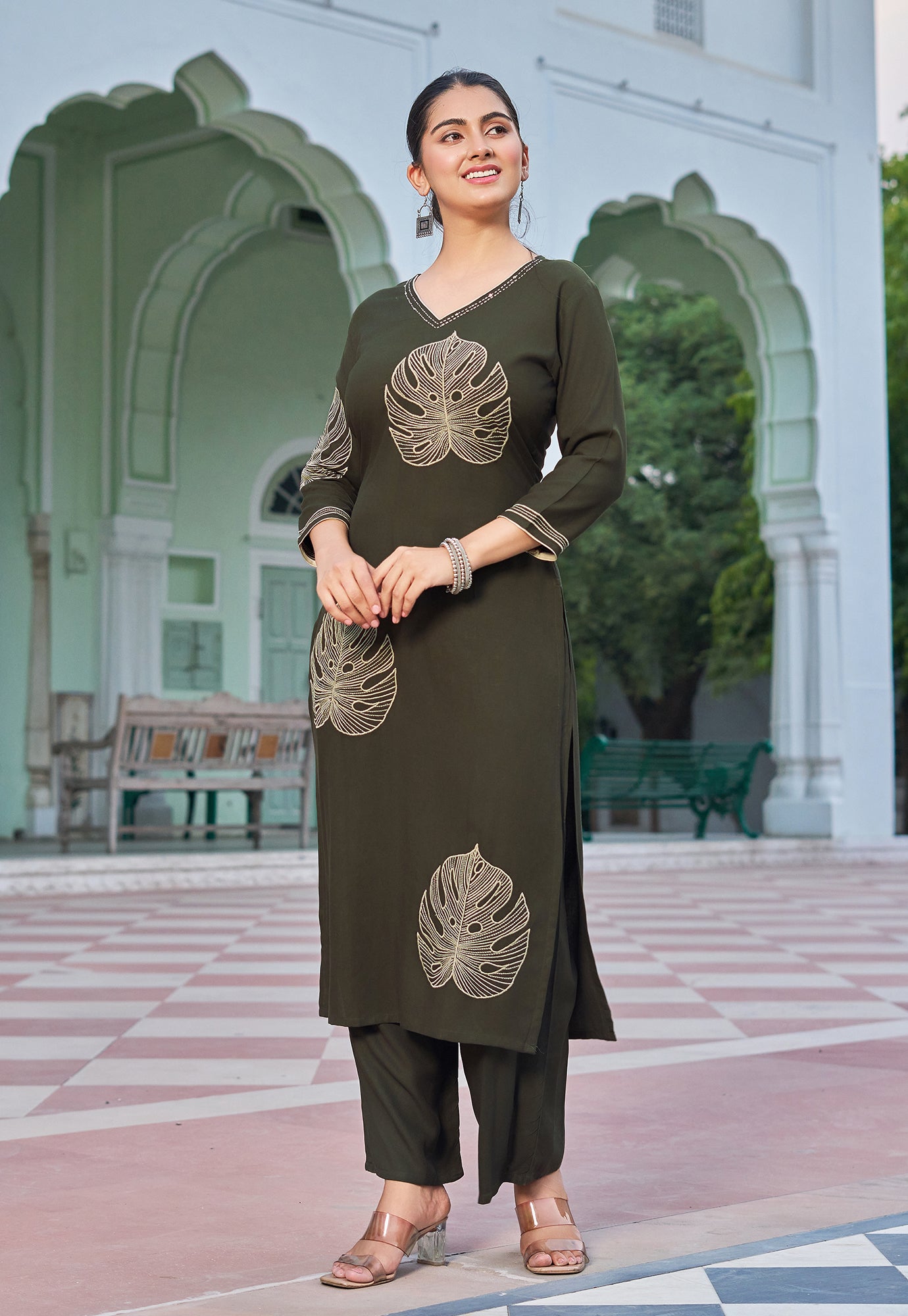 Women Floral Embroidered Kurta with Palazzos-RAMYAA