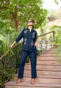 Embroidered Mandarin Collar Neck Shirt With Trousers-PRANJAL
