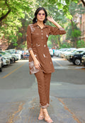 Printed Shirt Collar Tunic & Trousers Co-Ords-RASIKA
