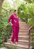 Embroidered Mandarin Collar Neck Shirt With Trousers-PRANJAL