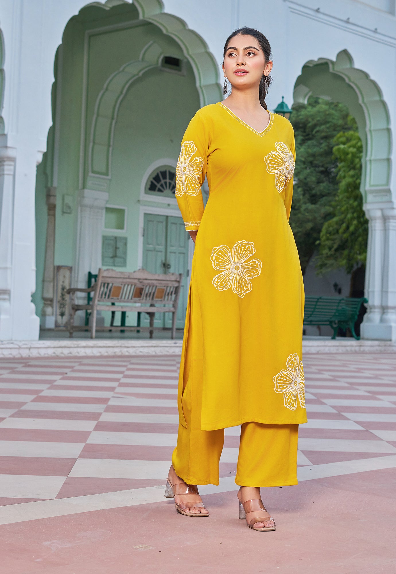 Women Floral Embroidered Kurta with Palazzos-RAMYAA