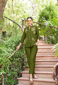 Embroidered Mandarin Collar Neck Shirt With Trousers-PRANJAL