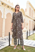 Ethnic Motifs Printed V-Neck Straight Kurta with Trousers-FLORAL STYLE