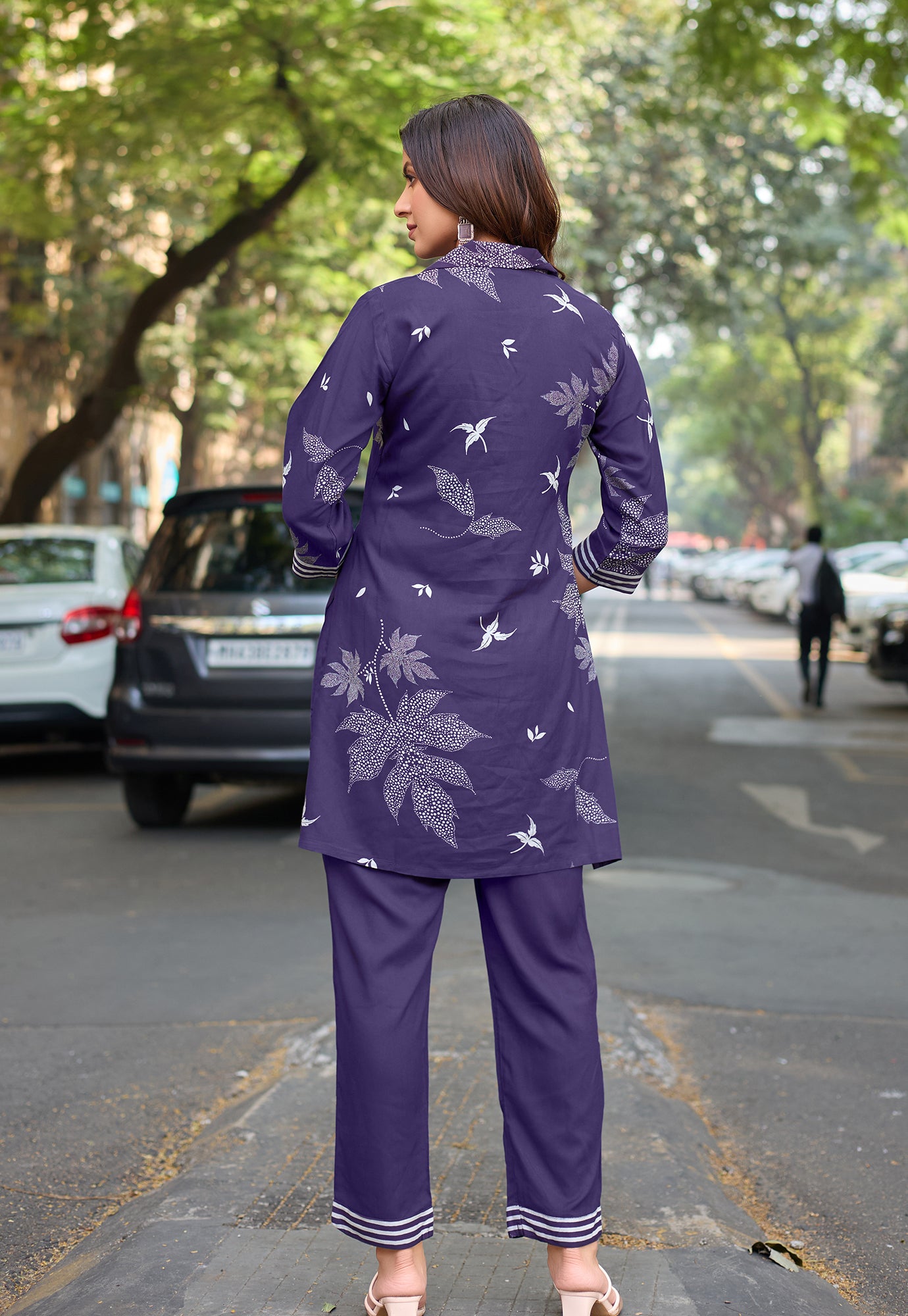 Printed Shirt Collar Tunic & Trousers Co-Ords-RASIKA