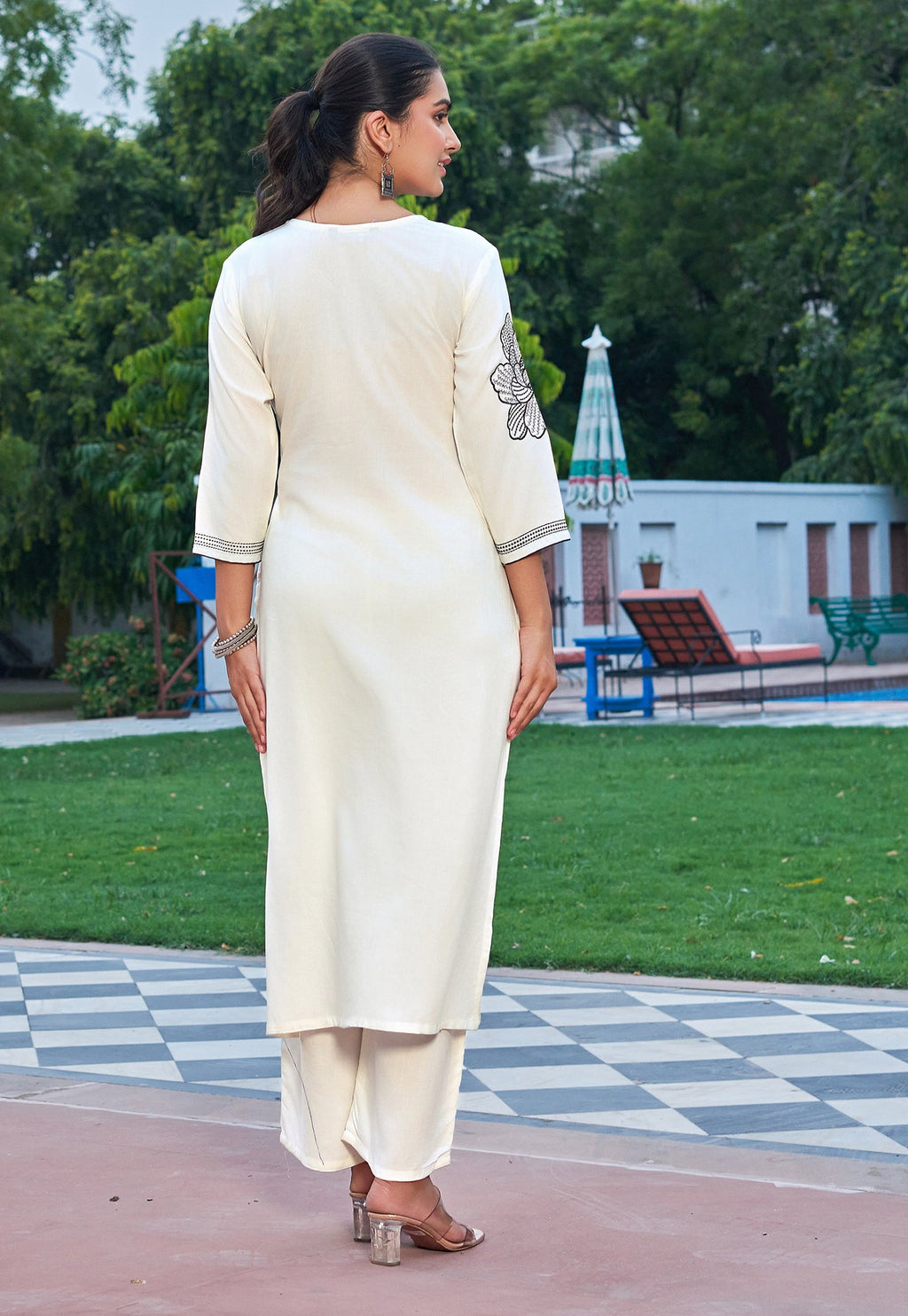 Women Floral Embroidered Kurta with Palazzos-RAMYAA