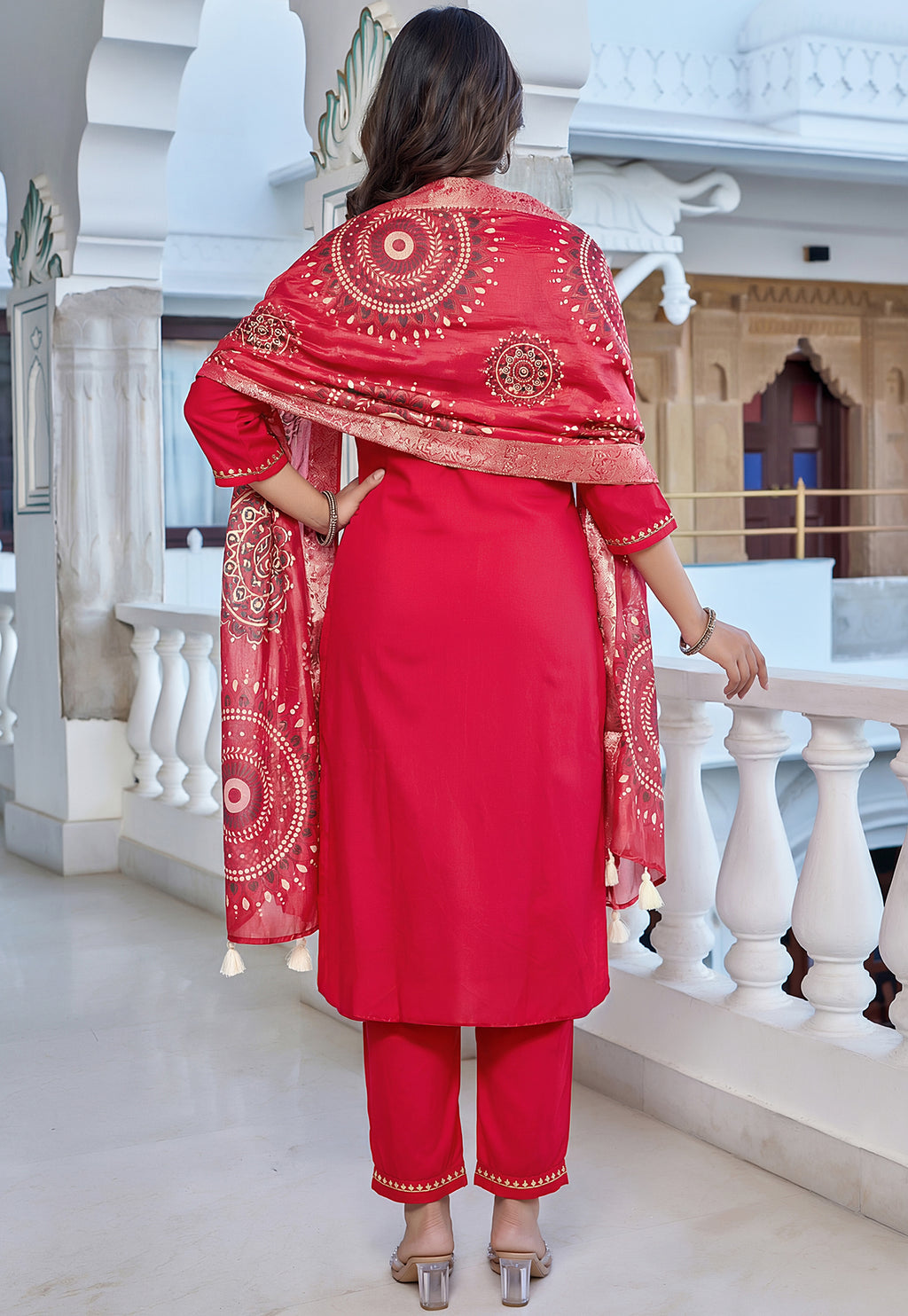 Women Printed Angrakha Pure Cotton Kurta with Trousers & With Dupatta-KS-213