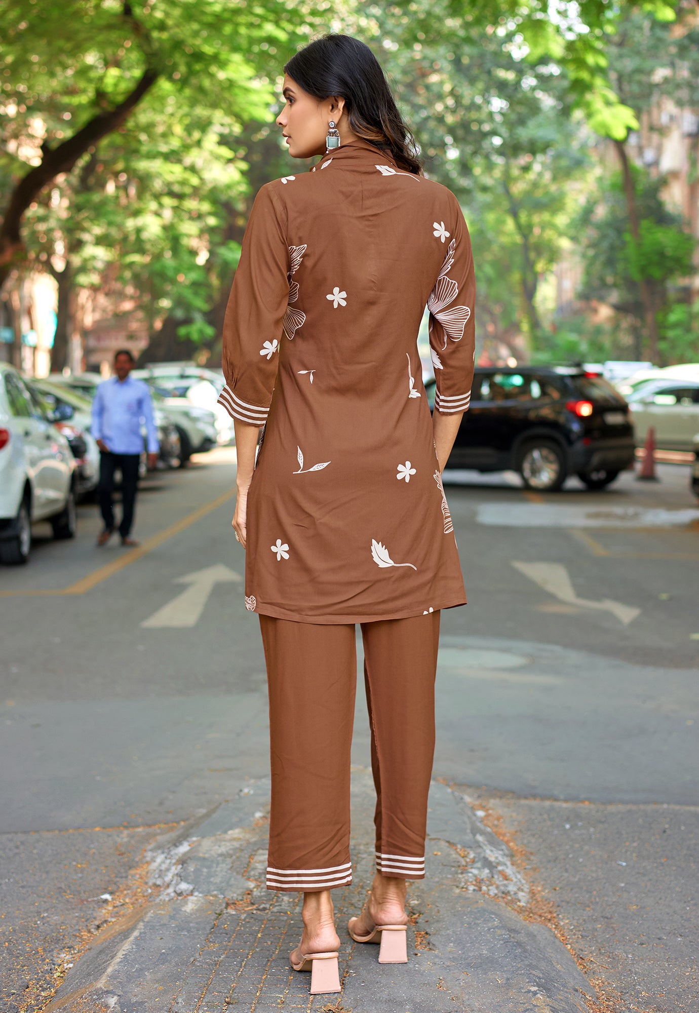 Printed Shirt Collar Tunic & Trousers Co-Ords-RASIKA