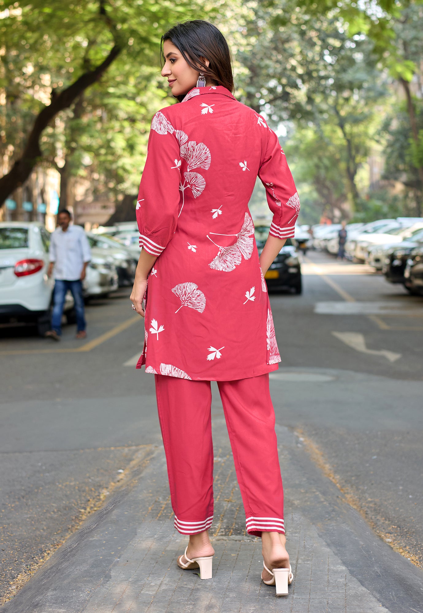 Printed Shirt Collar Tunic & Trousers Co-Ords-RASIKA