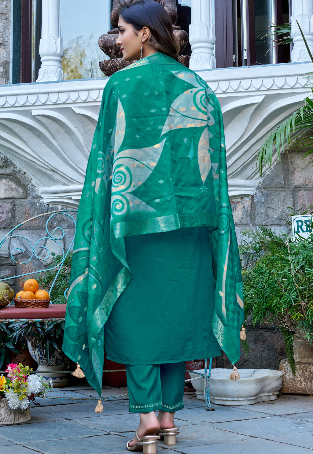 Women Printed Angrakha Pure Cotton Kurta with Trousers & With Dupatta-215