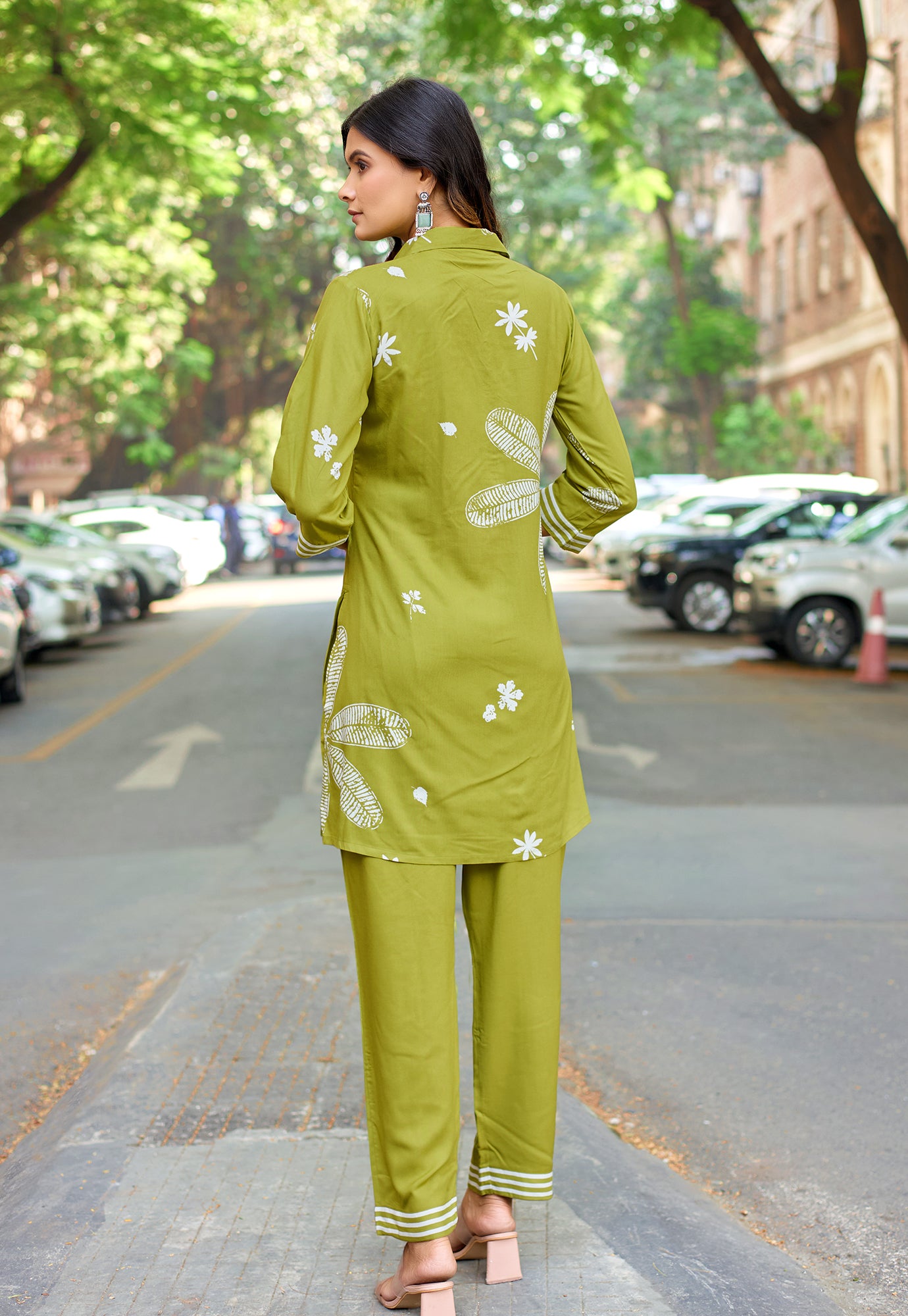 Printed Shirt Collar Tunic & Trousers Co-Ords-RASIKA