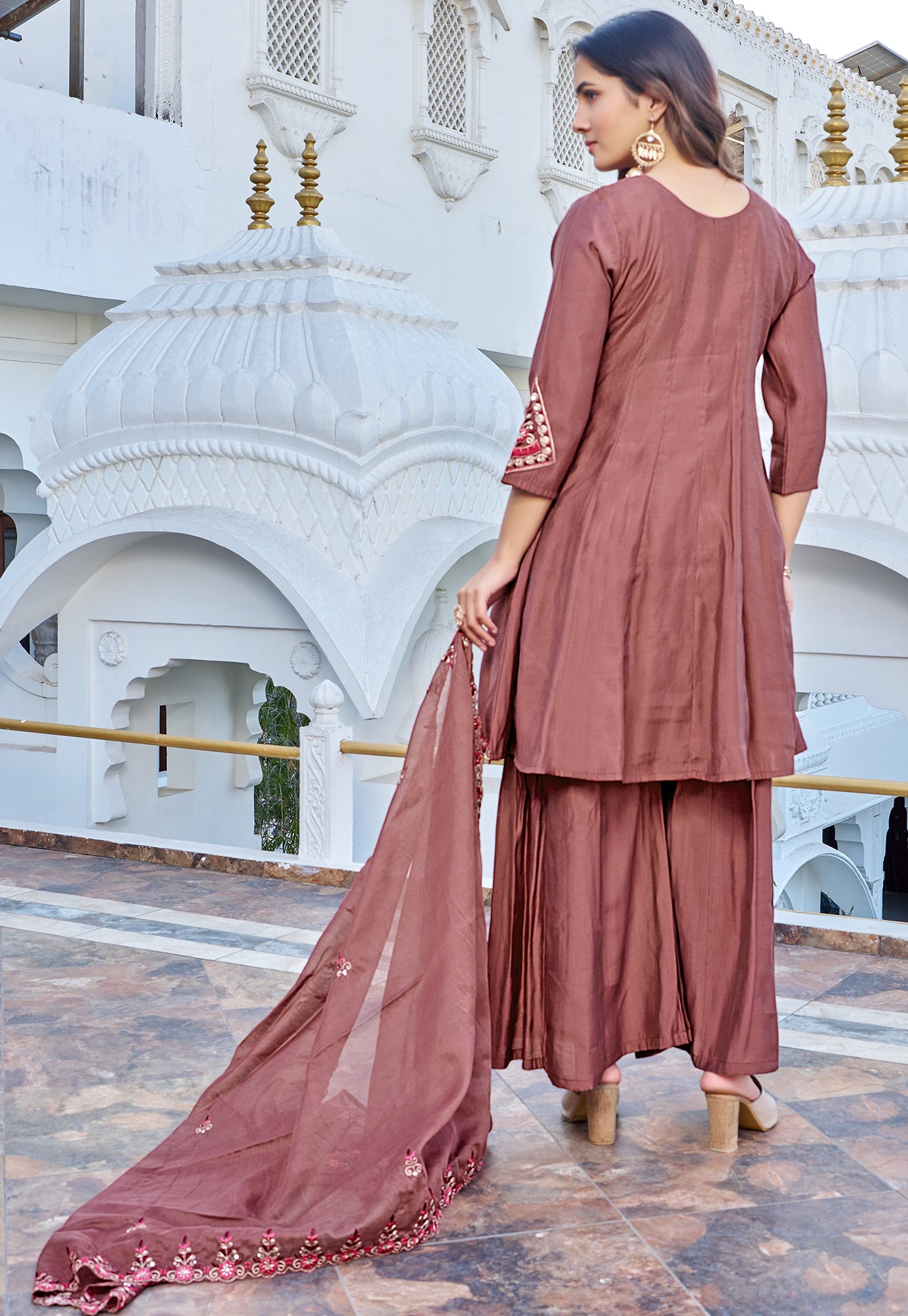 Women Ethnic Motifs Embroidered Panelled Beads and Stones Kurta with Palazzos & With Dupatta-KS-217