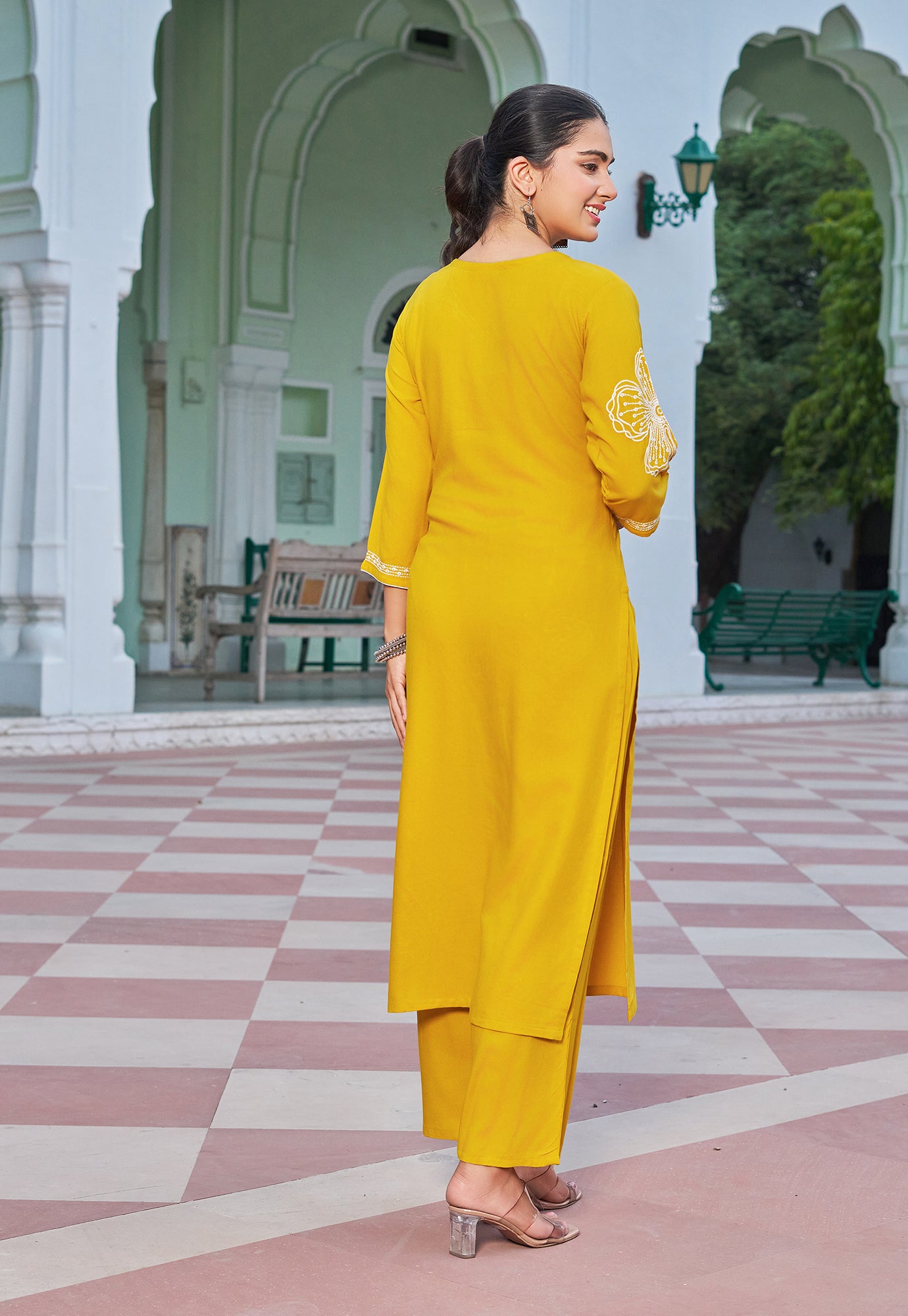 Women Floral Embroidered Kurta with Palazzos-RAMYAA