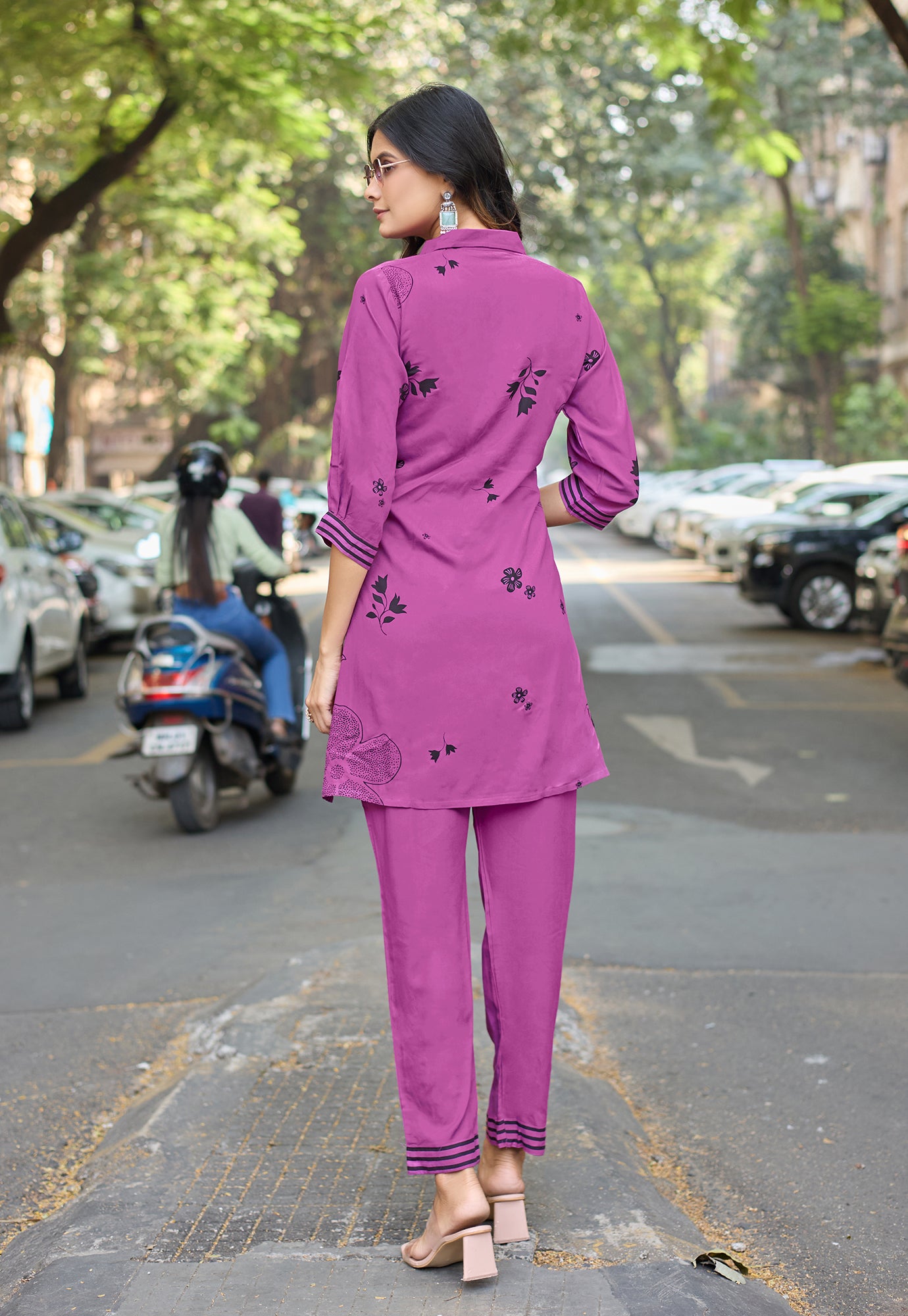 Printed Shirt Collar Tunic & Trousers Co-Ords-RASIKA