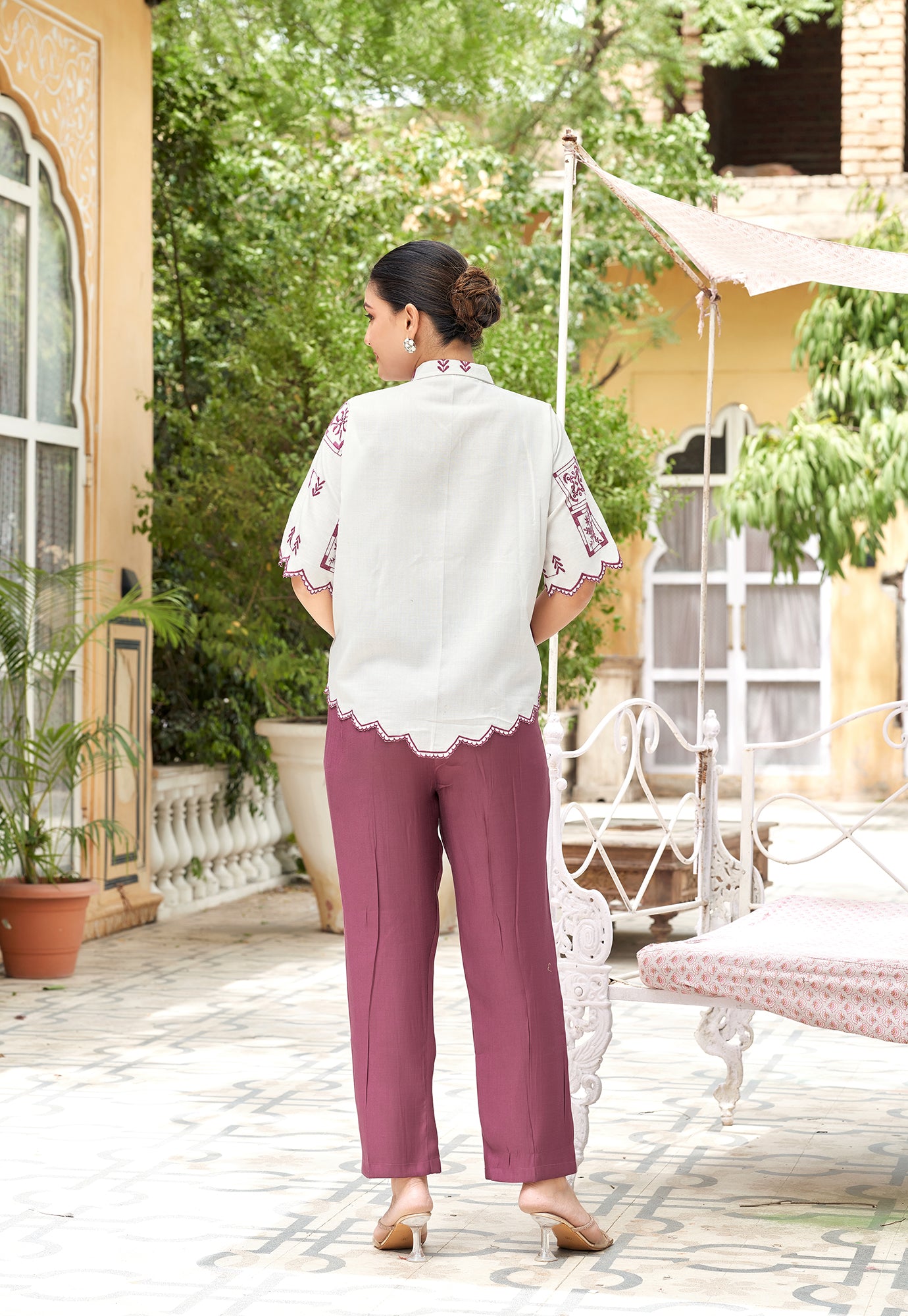 Women Embroidered Pure Cotton Shirt with Trousers Co-Ords-BLIZZ