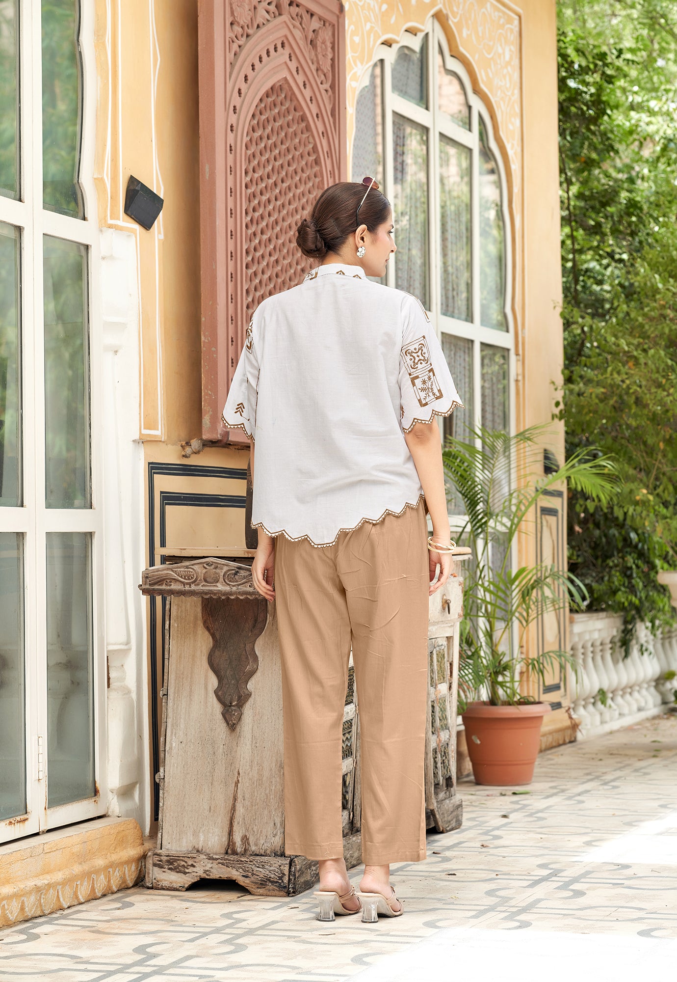 Women Embroidered Pure Cotton Shirt with Trousers Co-Ords-BLIZZ