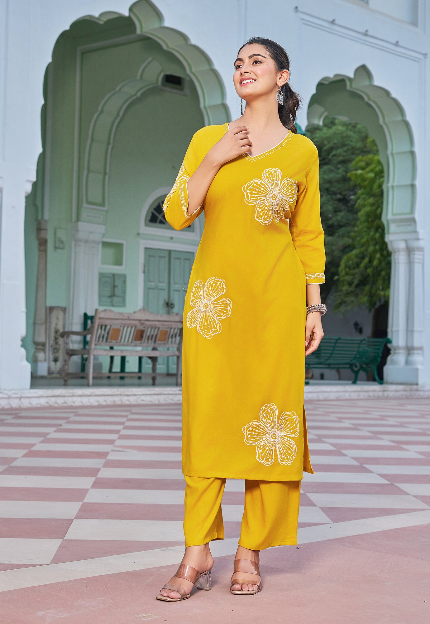 Women Floral Embroidered Kurta with Palazzos-RAMYAA