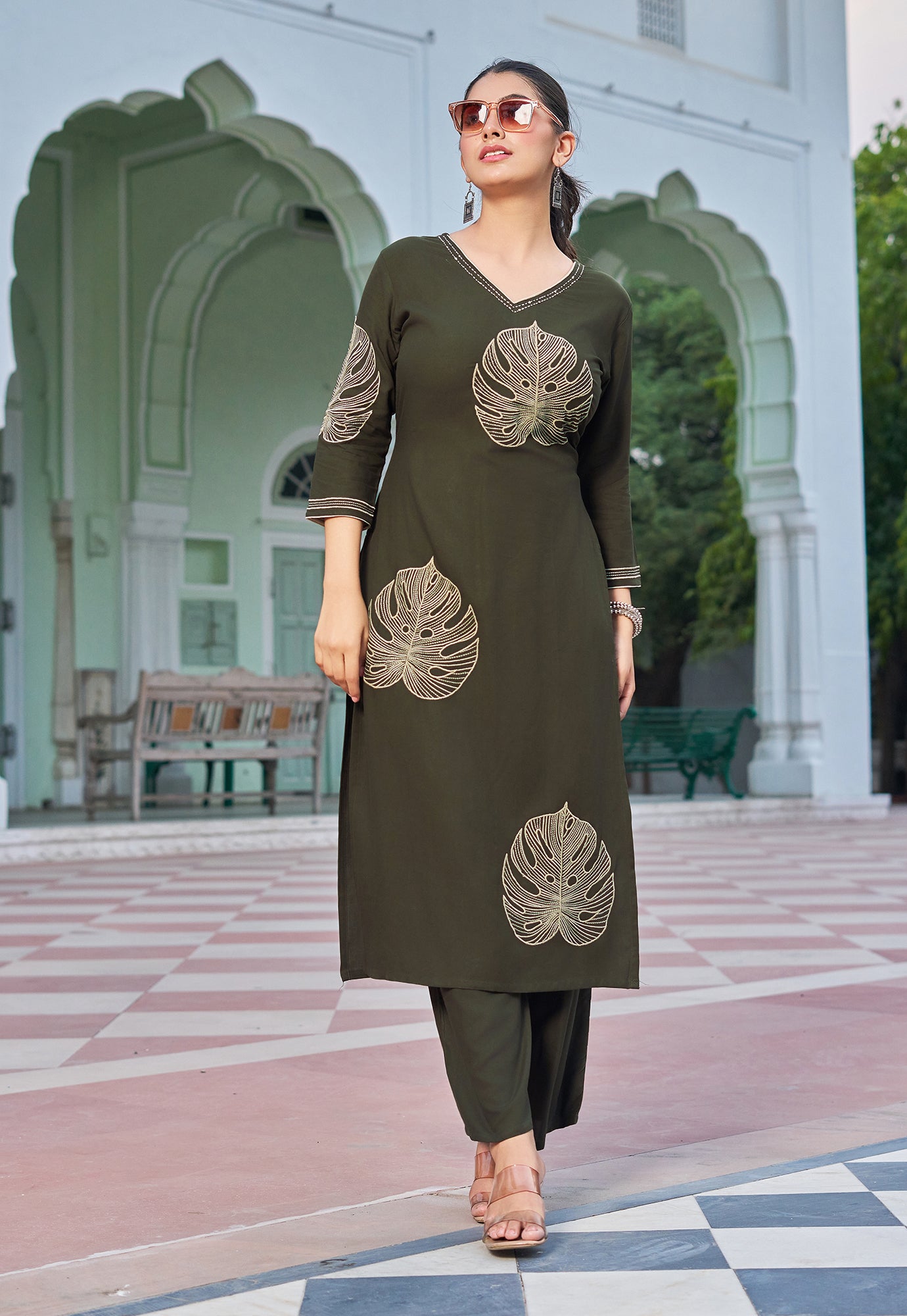 Women Floral Embroidered Kurta with Palazzos-RAMYAA
