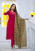 Women Viscos Weaving Straight Kurta With Pant And Dupatta Suit Set-NIKITA