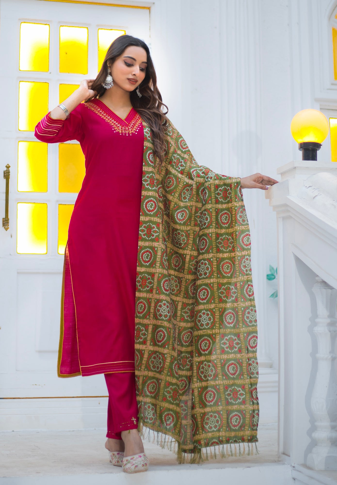 Women Viscos Weaving Straight Kurta With Pant And Dupatta Suit Set-NIKITA
