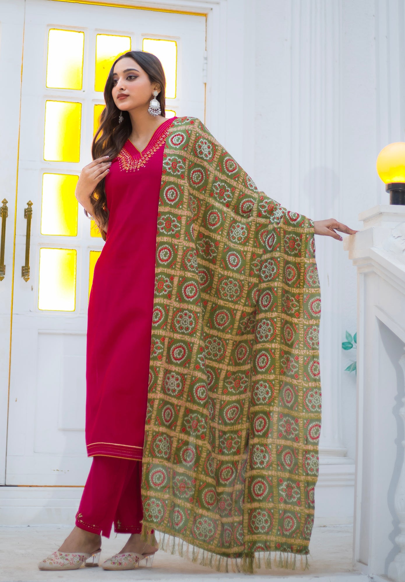 Women Viscos Weaving Straight Kurta With Pant And Dupatta Suit Set-NIKITA