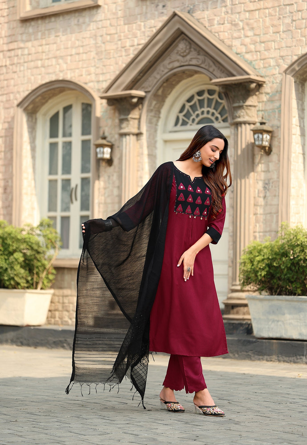 Women Rayon Print Straight Kurta With Pant And Dupatta Suit Set-RASHMIKA