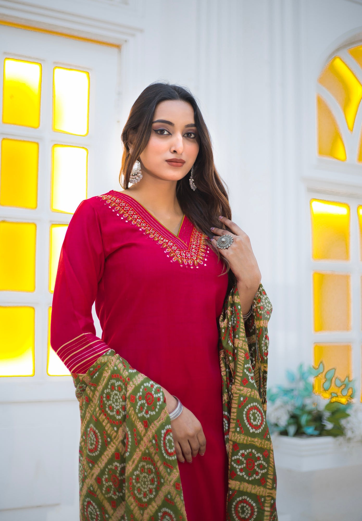Women Viscos Weaving Straight Kurta With Pant And Dupatta Suit Set-NIKITA