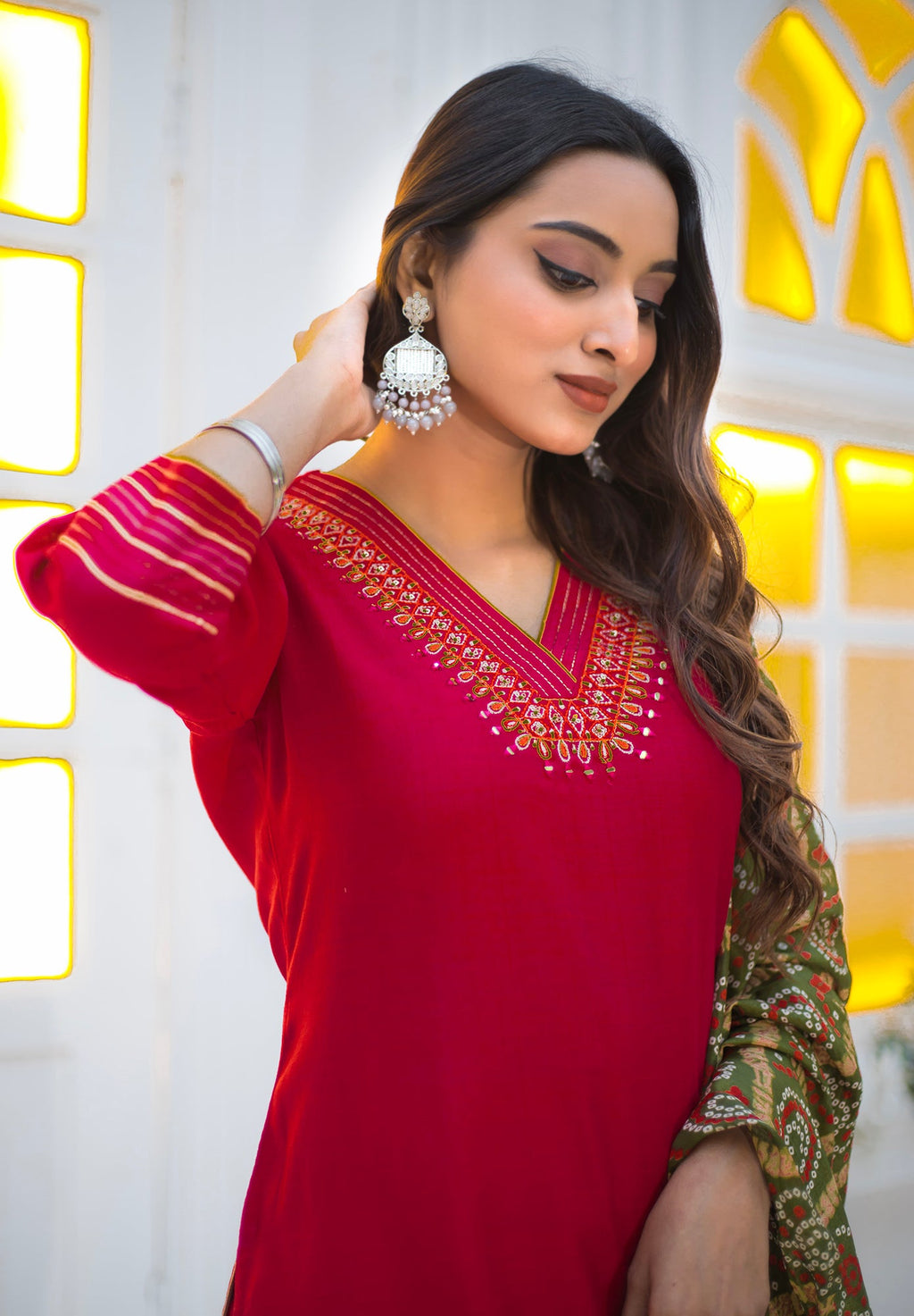 Women Viscos Weaving Straight Kurta With Pant And Dupatta Suit Set-NIKITA