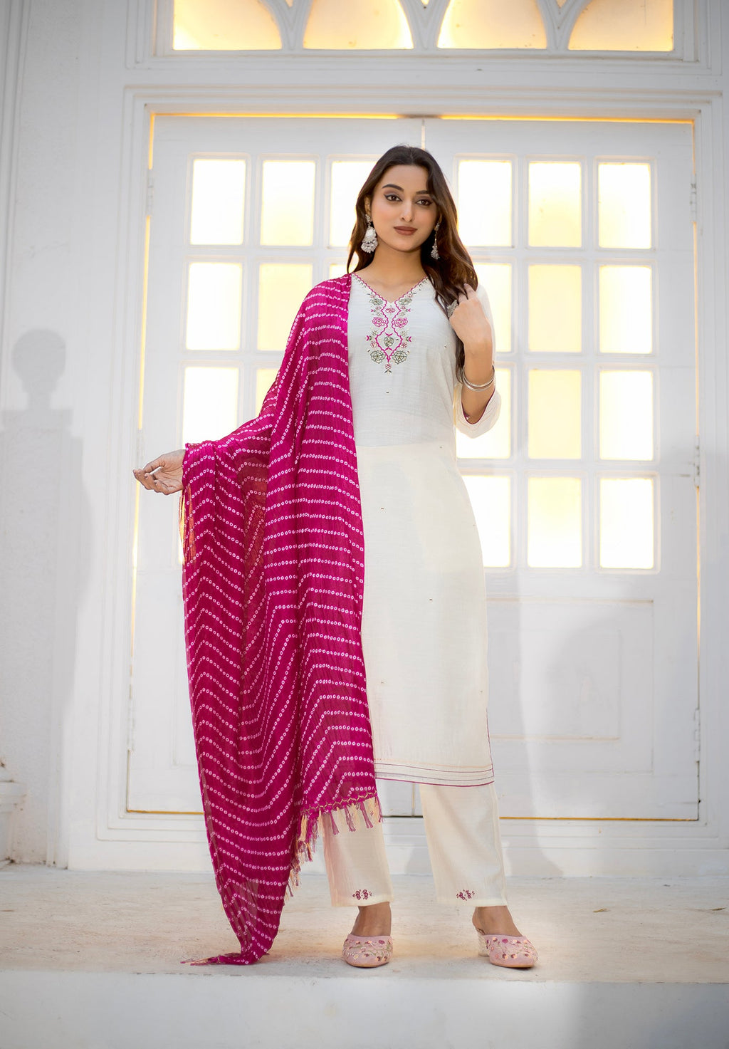 Women Viscos Weaving Straight Kurta With Pant And Dupatta Suit Set -NIKITA