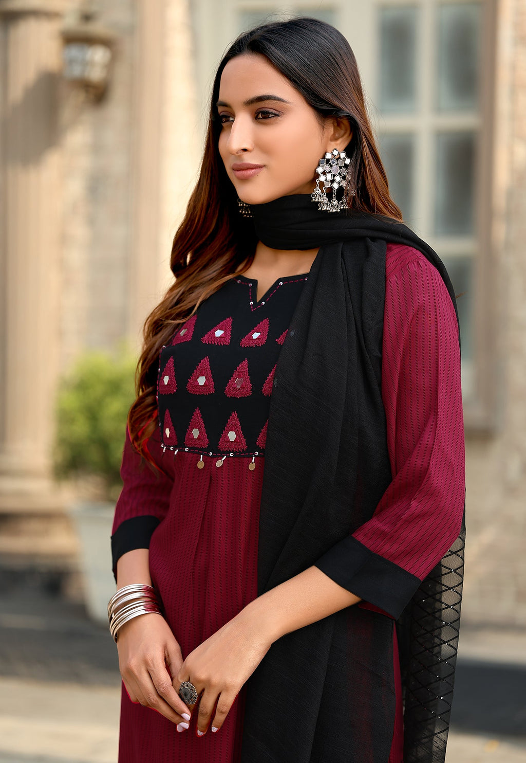 Women Rayon Print Straight Kurta With Pant And Dupatta Suit Set-RASHMIKA