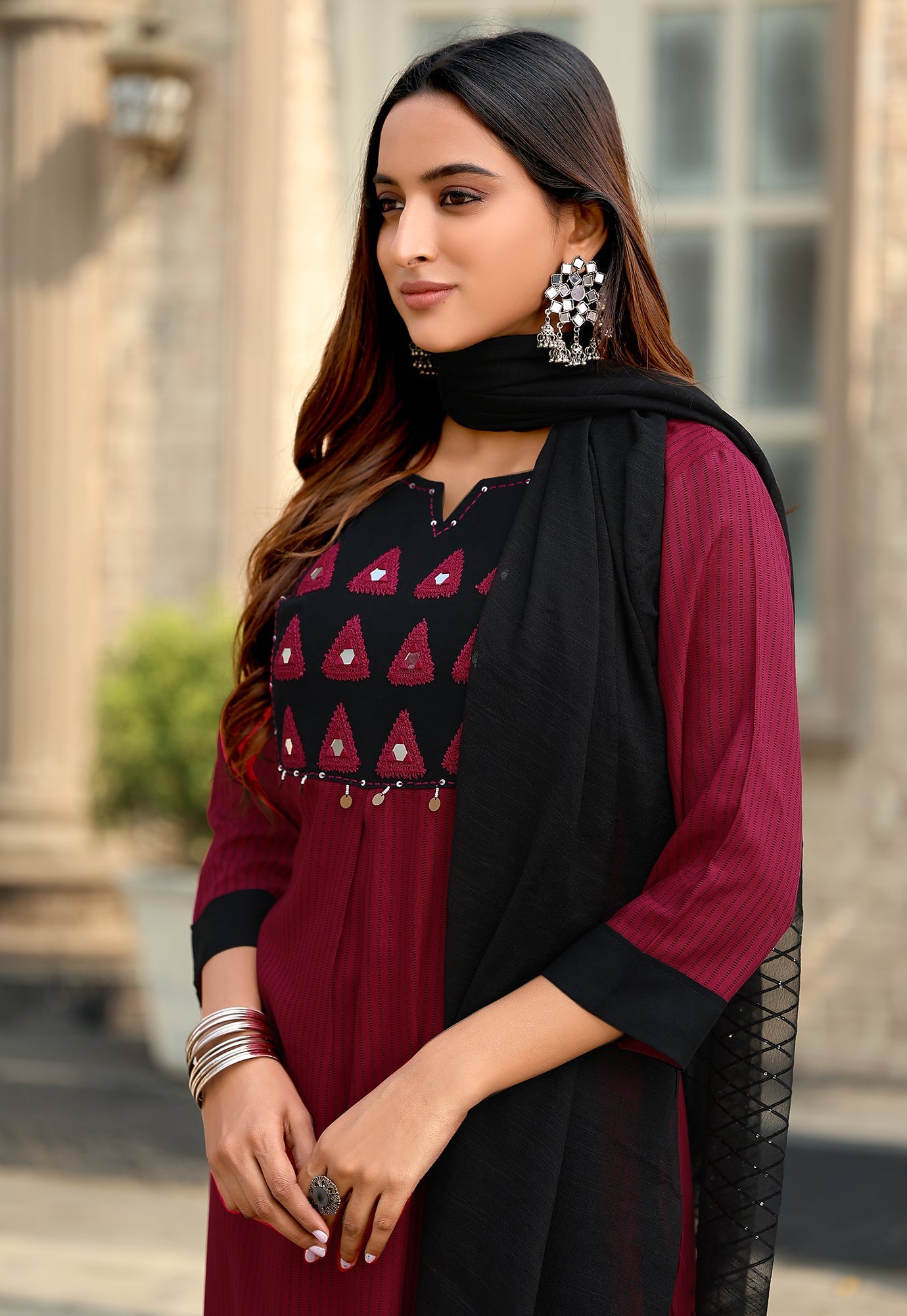 Women Rayon Print Straight Kurta With Pant And Dupatta Suit Set-RASHMIKA