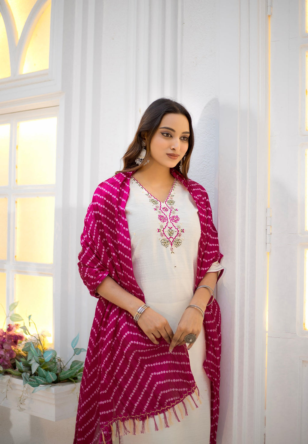 Women Viscos Weaving Straight Kurta With Pant And Dupatta Suit Set -NIKITA