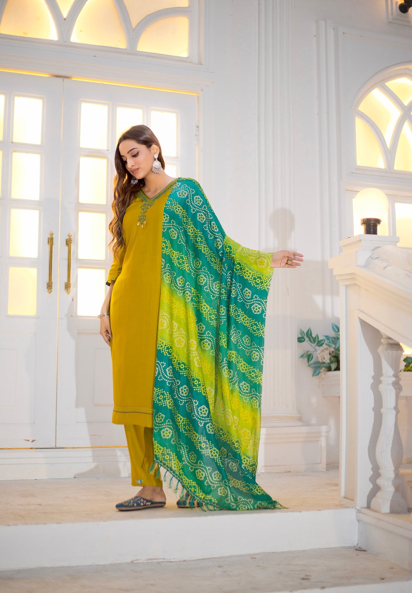Women Viscos Weaving Straight Kurta With Pant And Dupatta Suit Set-NIKITA