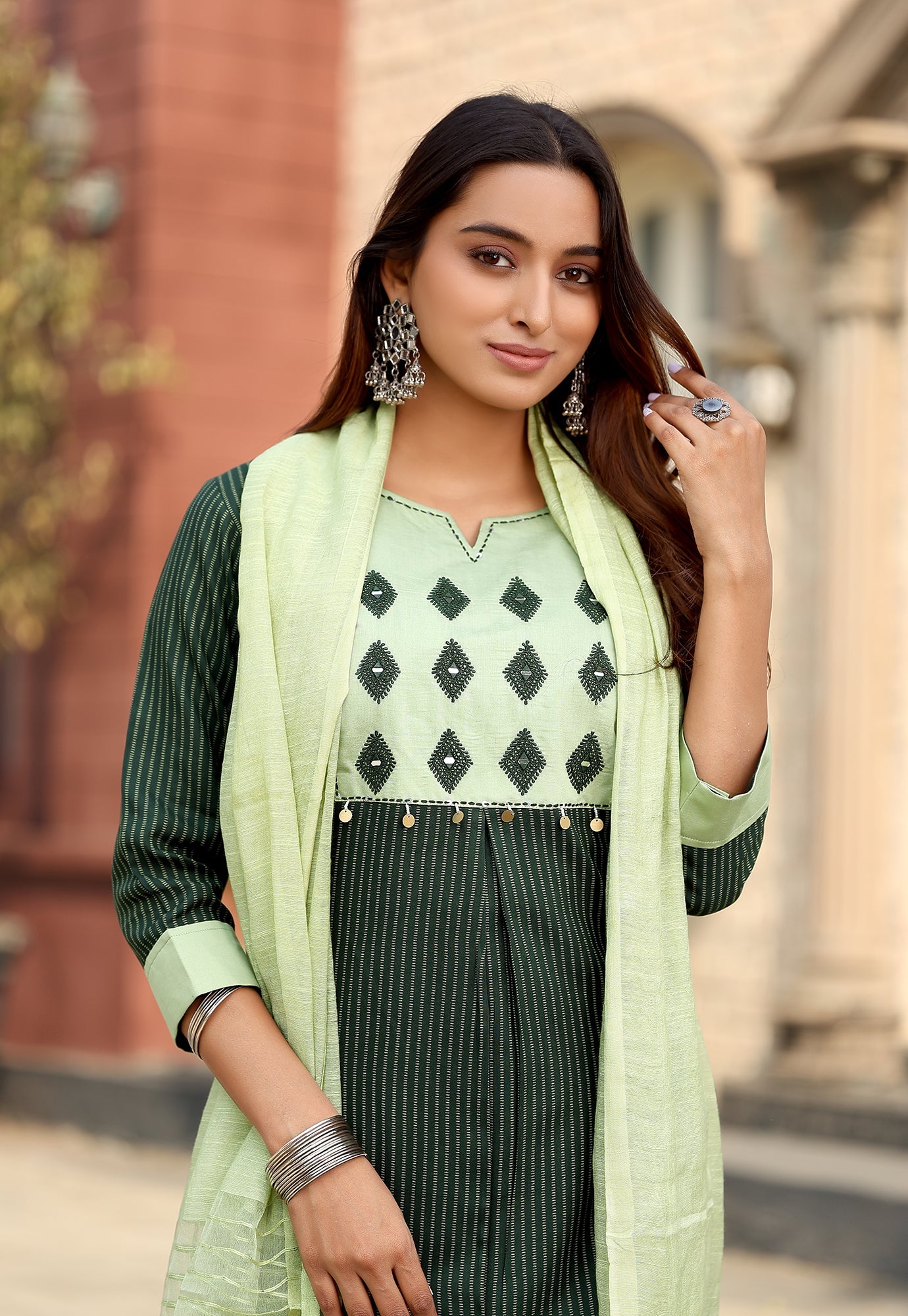 Women Rayon Print Straight Kurta With Pant And Dupatta Suit Set-RASHMIKA