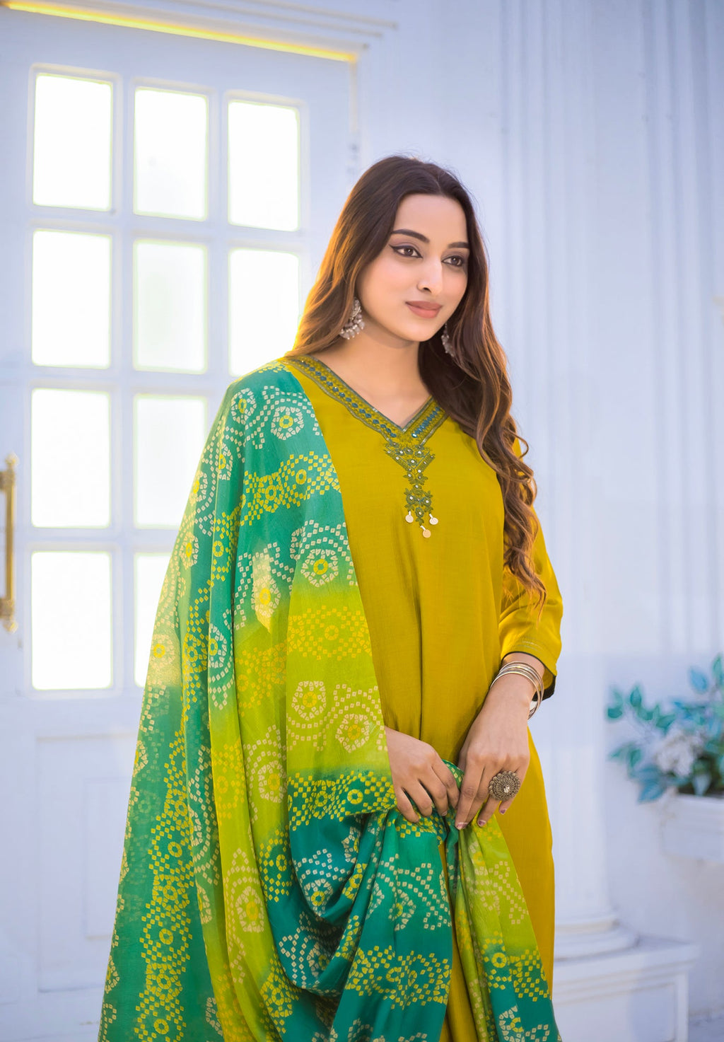 Women Viscos Weaving Straight Kurta With Pant And Dupatta Suit Set-NIKITA