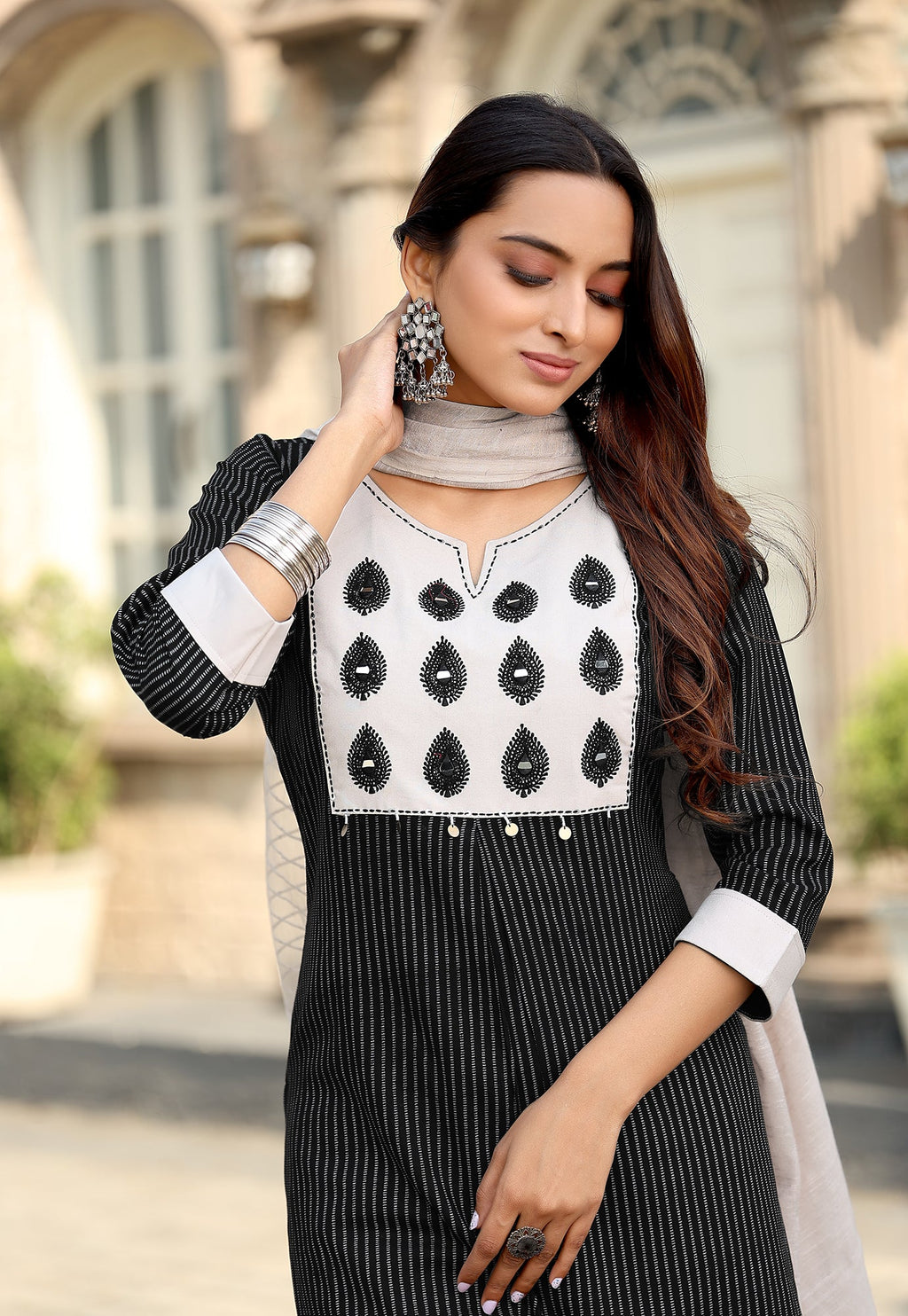 Women Rayon Print Straight Kurta With Pant And Dupatta Suit Set-RASHMIKA