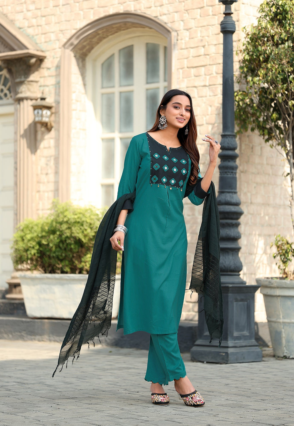 Women Rayon Print Straight Kurta With Pant And Dupatta Suit Set-RASHMIKA