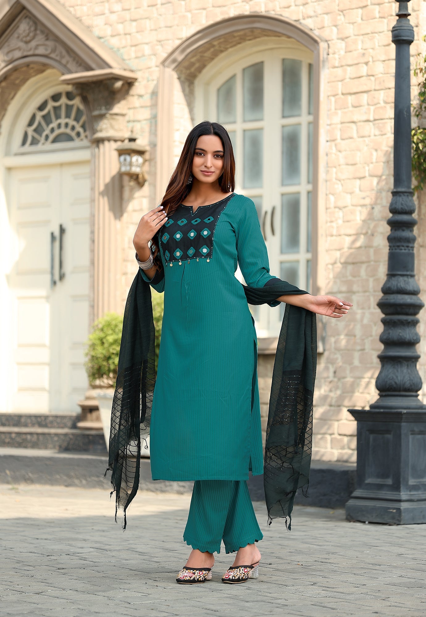 Women Rayon Print Straight Kurta With Pant And Dupatta Suit Set-RASHMIKA