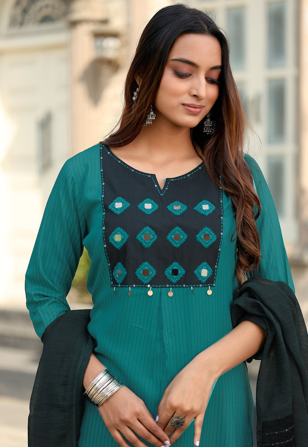Women Rayon Print Straight Kurta With Pant And Dupatta Suit Set-RASHMIKA