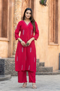 Floral Thread Work Straight Kurta with Palazzos-ALBELLA