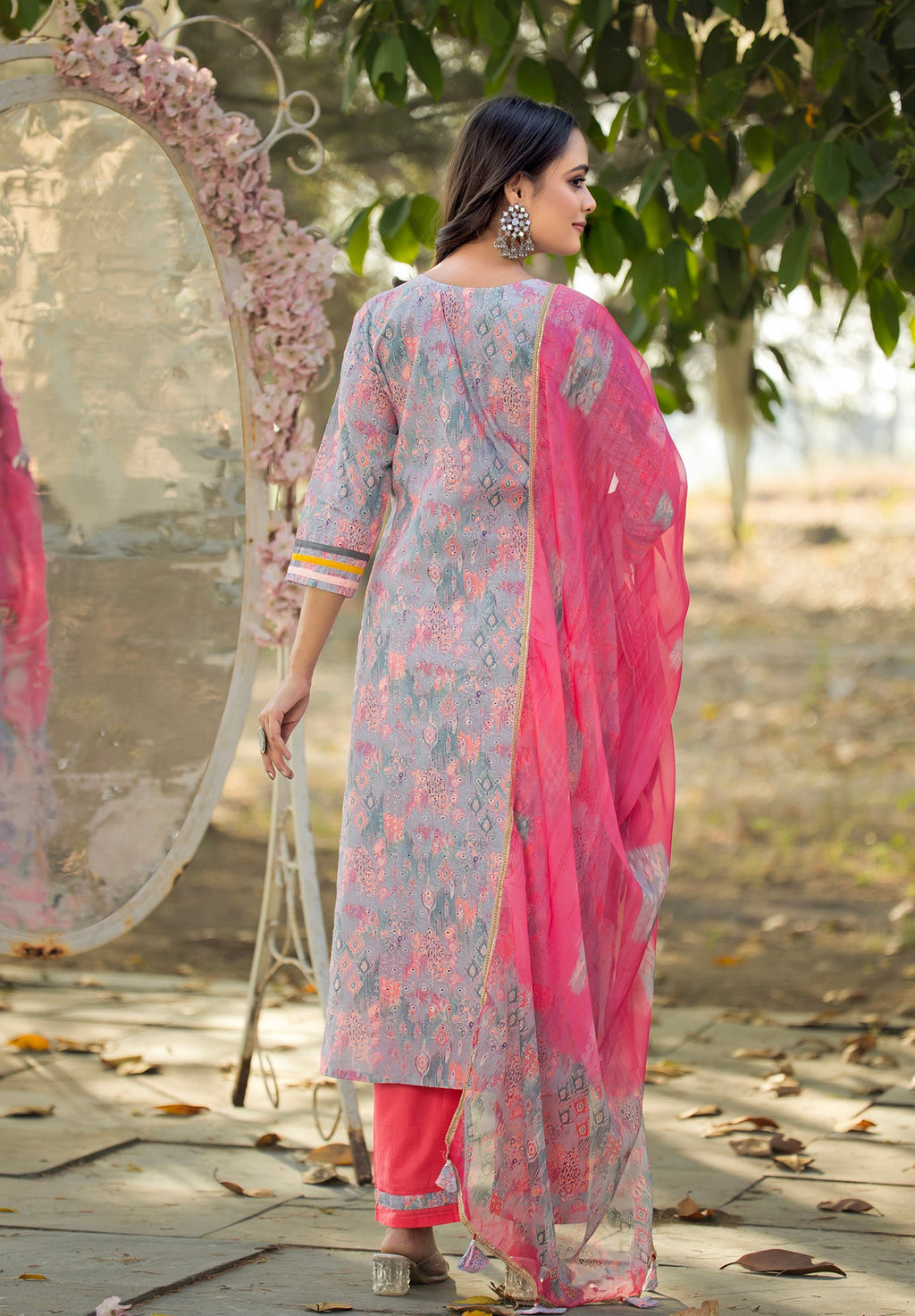 Women Shifli Cotton  Straight Kurta With Pant And Dupatta Suit Set -8169