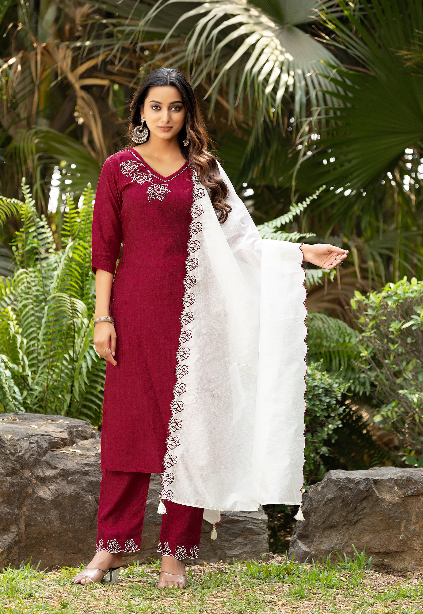 Women Floral Embroidered Kurta with Trousers & Dupatta-ELITE