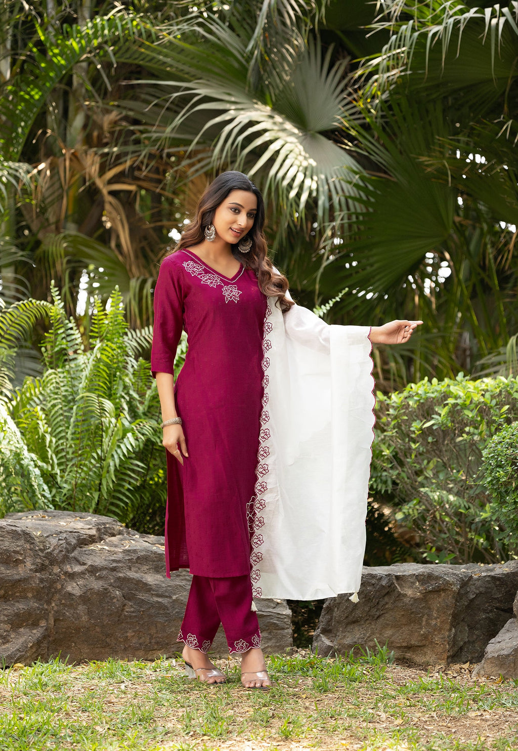 Women Thread & Hand work Viscose weaving Kurta With Trouser & Dupatta-ELITE
