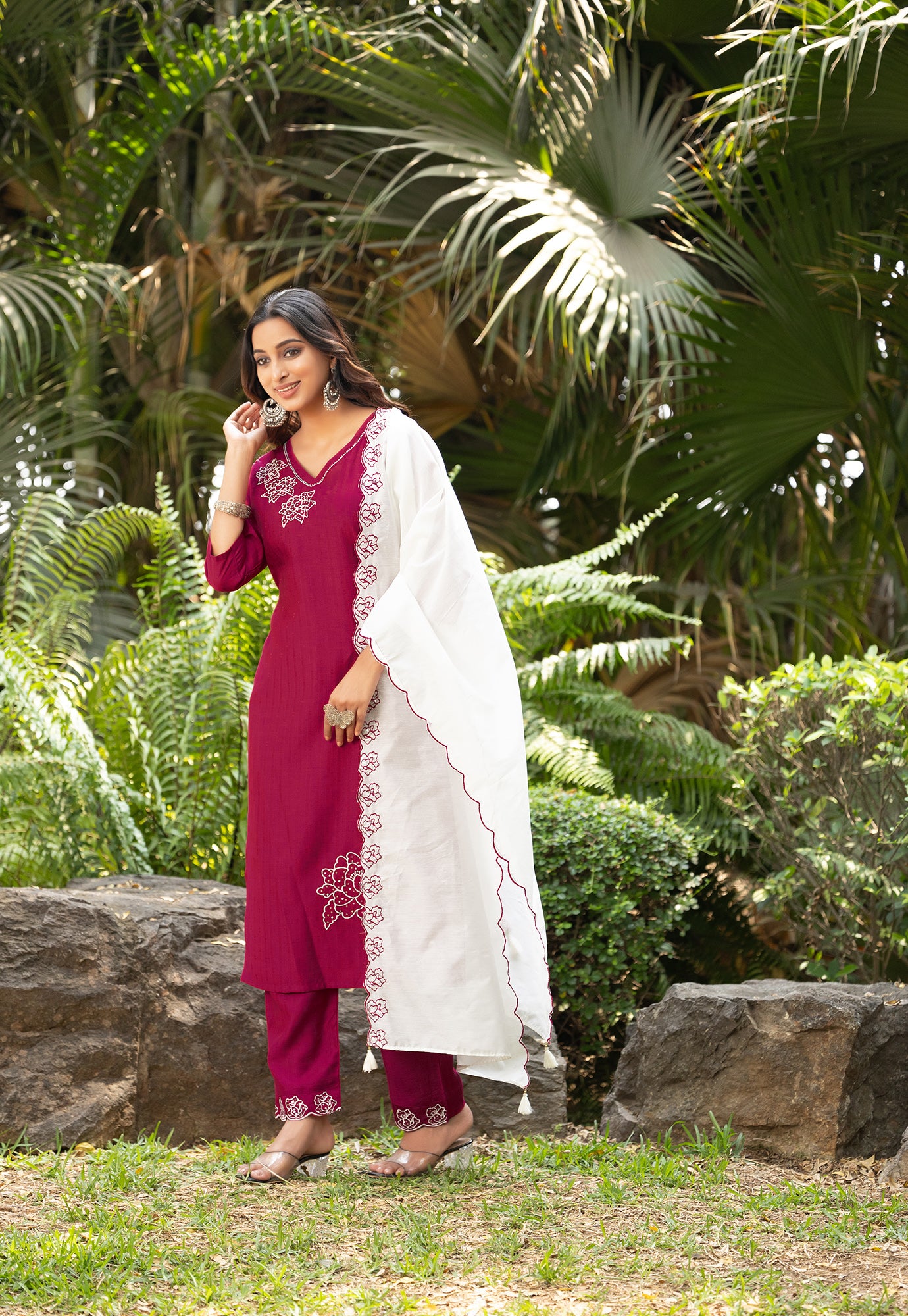 Women Floral Embroidered Kurta with Trousers & Dupatta-ELITE