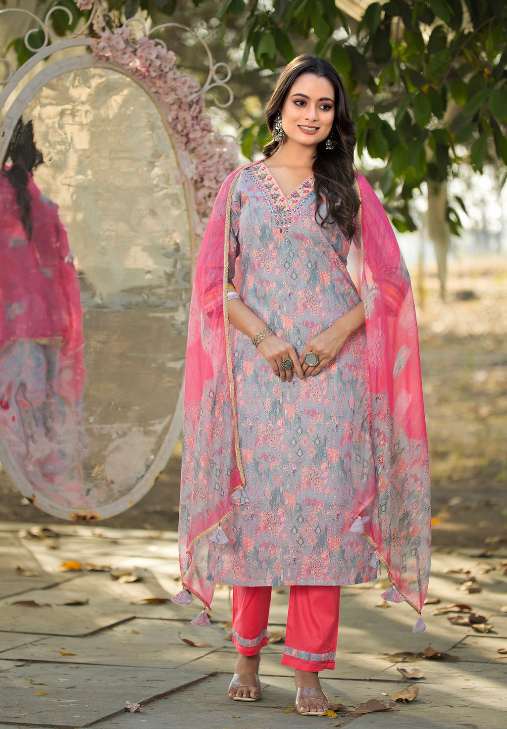 Women Shifli Cotton  Straight Kurta With Pant And Dupatta Suit Set -8169