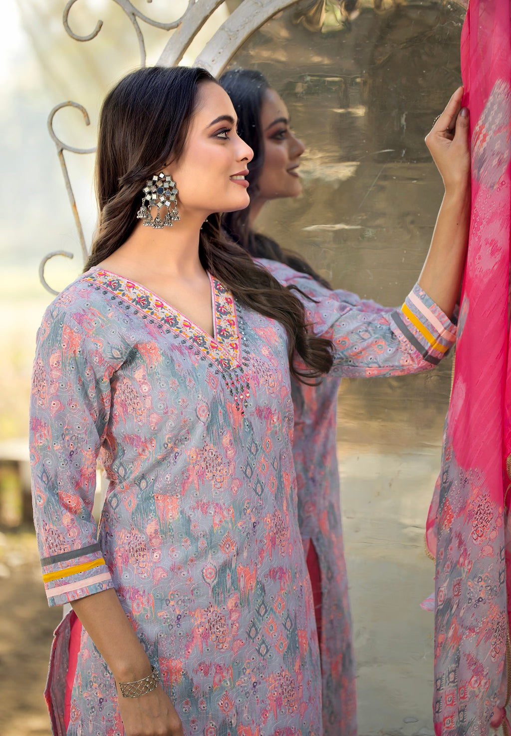Women Shifli Cotton  Straight Kurta With Pant And Dupatta Suit Set -8169