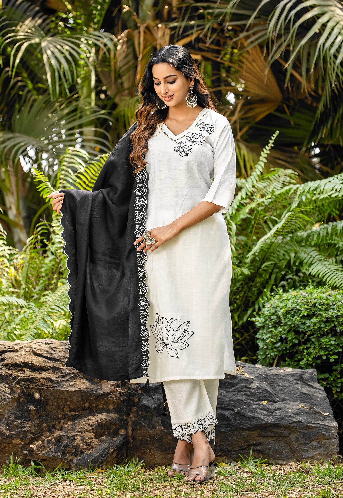 Women Floral Embroidered Kurta with Trousers & Dupatta-ELITE