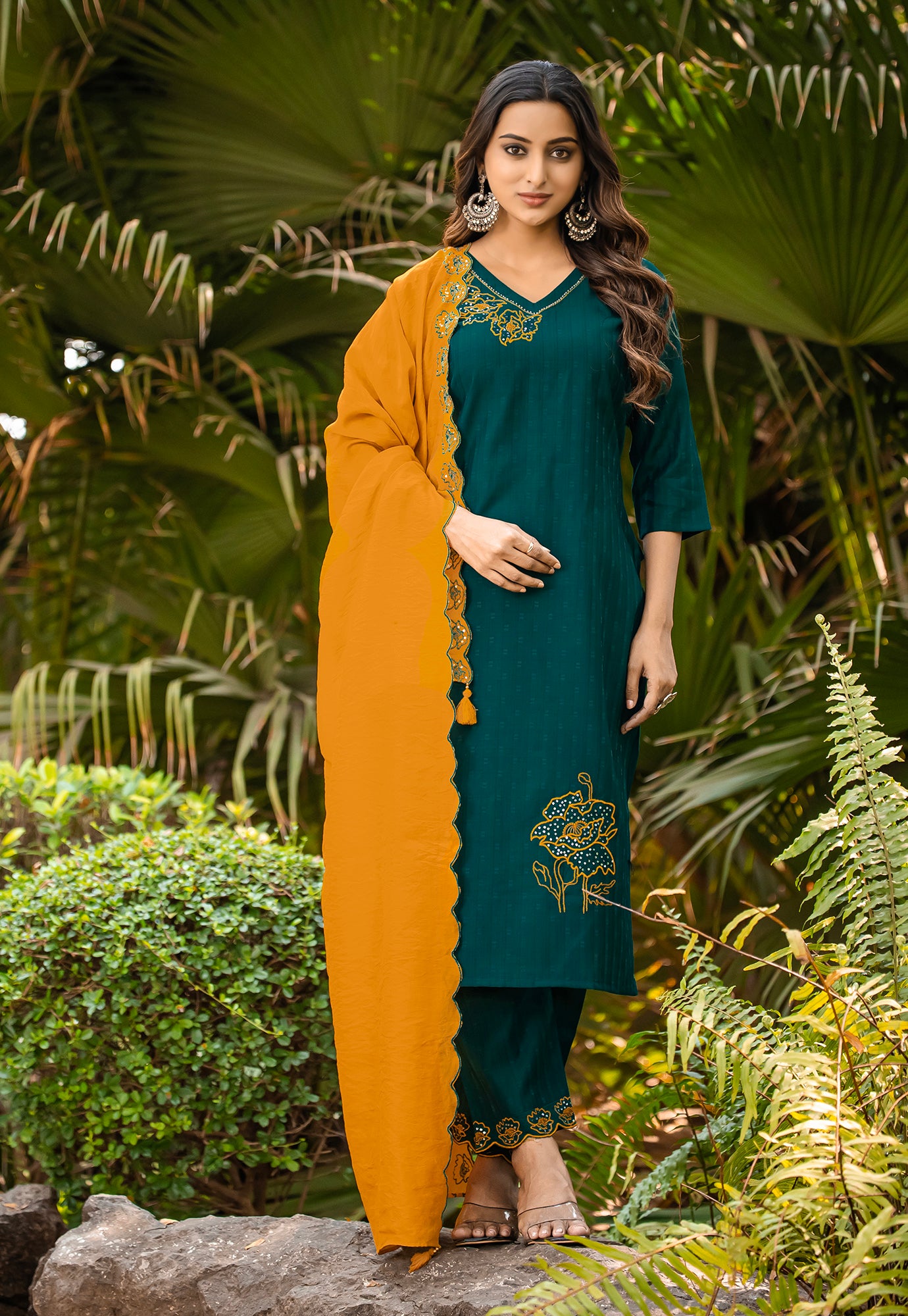 Women Floral Embroidered Kurta with Trousers & Dupatta-ELITE
