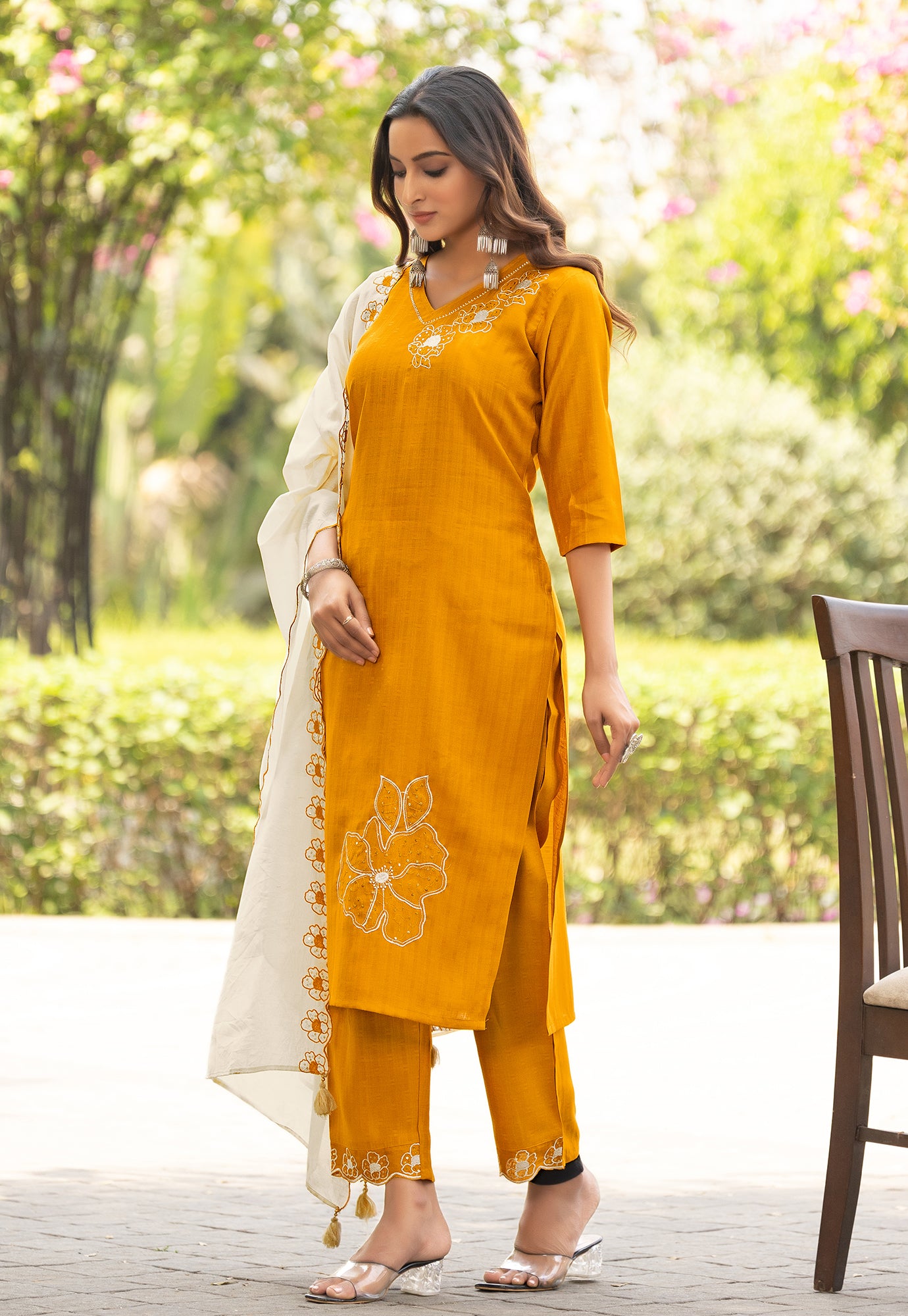 Women Floral Embroidered Kurta with Trousers & Dupatta-ELITE